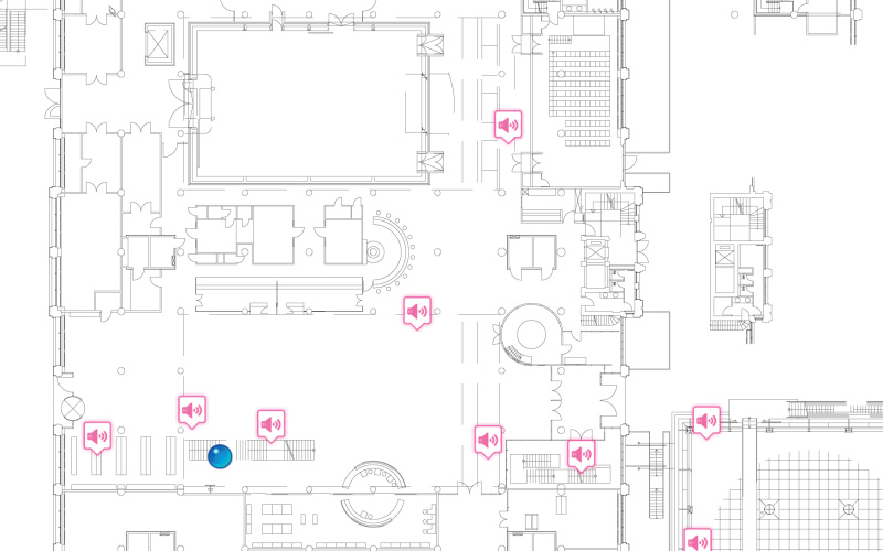 User interface: map of the museum with marked microphones