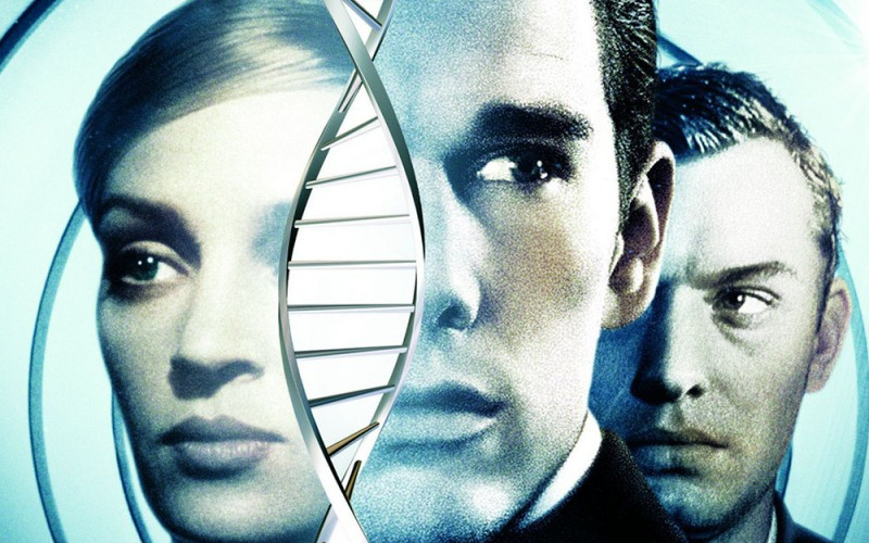 Two men, a woman and a DNA strand