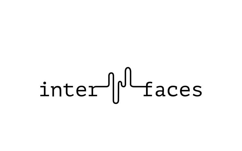 Black lettering of »interfaces« on a white background