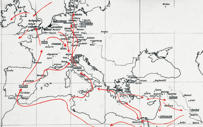 Map of Europe and North Africa with red arrows.