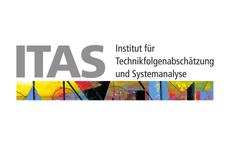Logo des Institut für Technikfolgen­abschätzung und System­analyse (ITAS): Schrift über bunter abstrakter Kunst