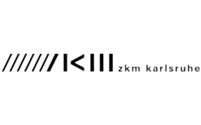 Schriftzug "zkm karlsruhe" und die stilisierten Buchstaben Z K M als schwarze Striche