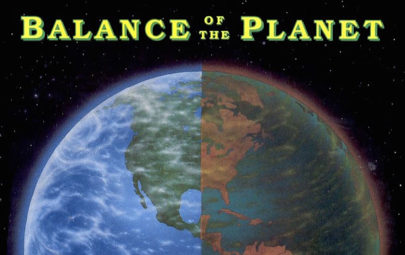 Cover of the video game »Balance of the Planet«. Earth globe in space.