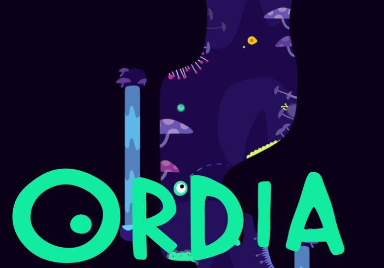 Dunkler Hintergrund mit grüner Schrift "Ordia"