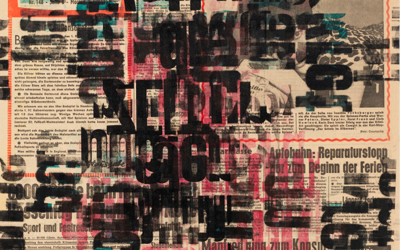 Reinhard Döhl, »ohne Titel«, aus der Serie »Druck & Buchstabenbilder«, 1963, Handpressendruck auf Papier, 70 x 50 cm, ZKM | Zentrum für Kunst und Medien Karlsruhe.