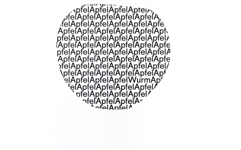 The shape of an apple consisting of the words "apple" and the word "worm".
