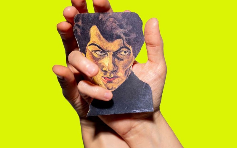 Two hands are holding a close-up of a person.